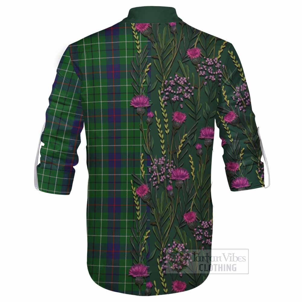 Duncan Family Crest Tartan Ghillie Shirt Scottish Thistle Flower Pattern Half Style - Tartan Vibes Clothing