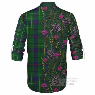 Duncan Family Crest Tartan Ghillie Shirt Scottish Thistle Flower Pattern Half Style