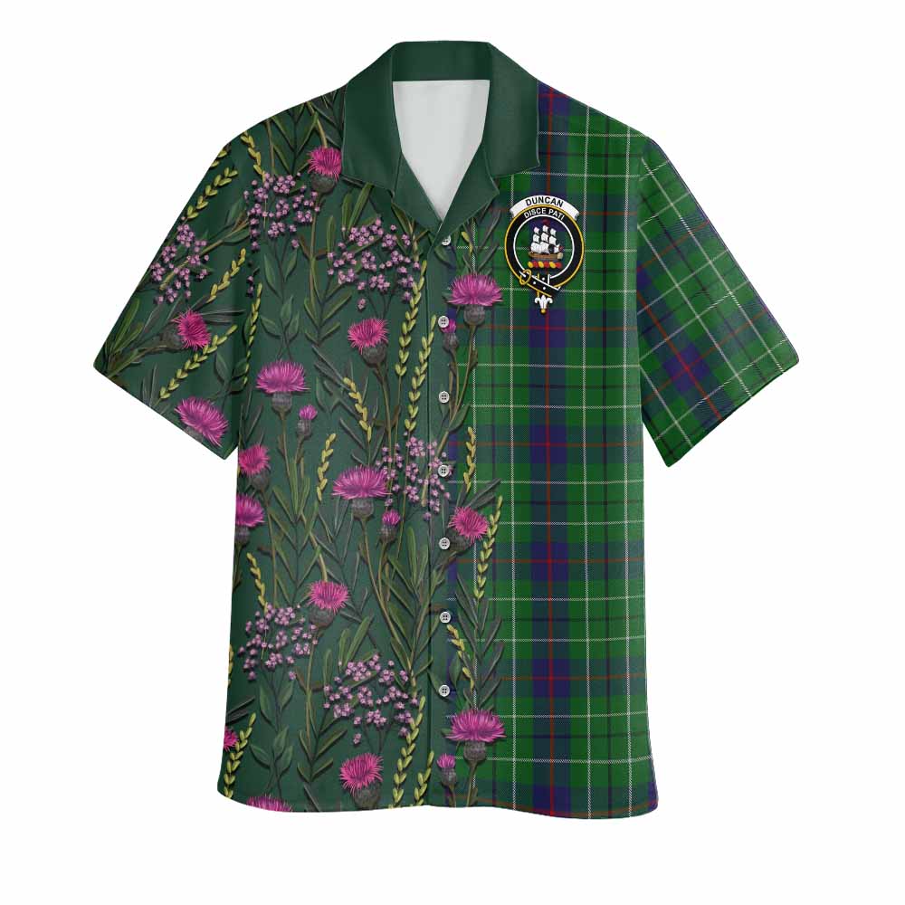 Duncan Family Crest Tartan Hawaiian Shirt Scottish Thistle Flower Pattern Half Style - Tartan Vibes Clothing