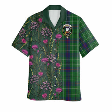 Duncan Family Crest Tartan Hawaiian Shirt Scottish Thistle Flower Pattern Half Style