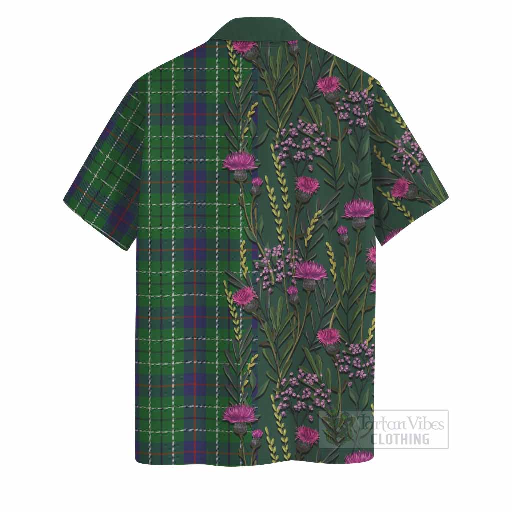 Duncan Family Crest Tartan Hawaiian Shirt Scottish Thistle Flower Pattern Half Style - Tartan Vibes Clothing