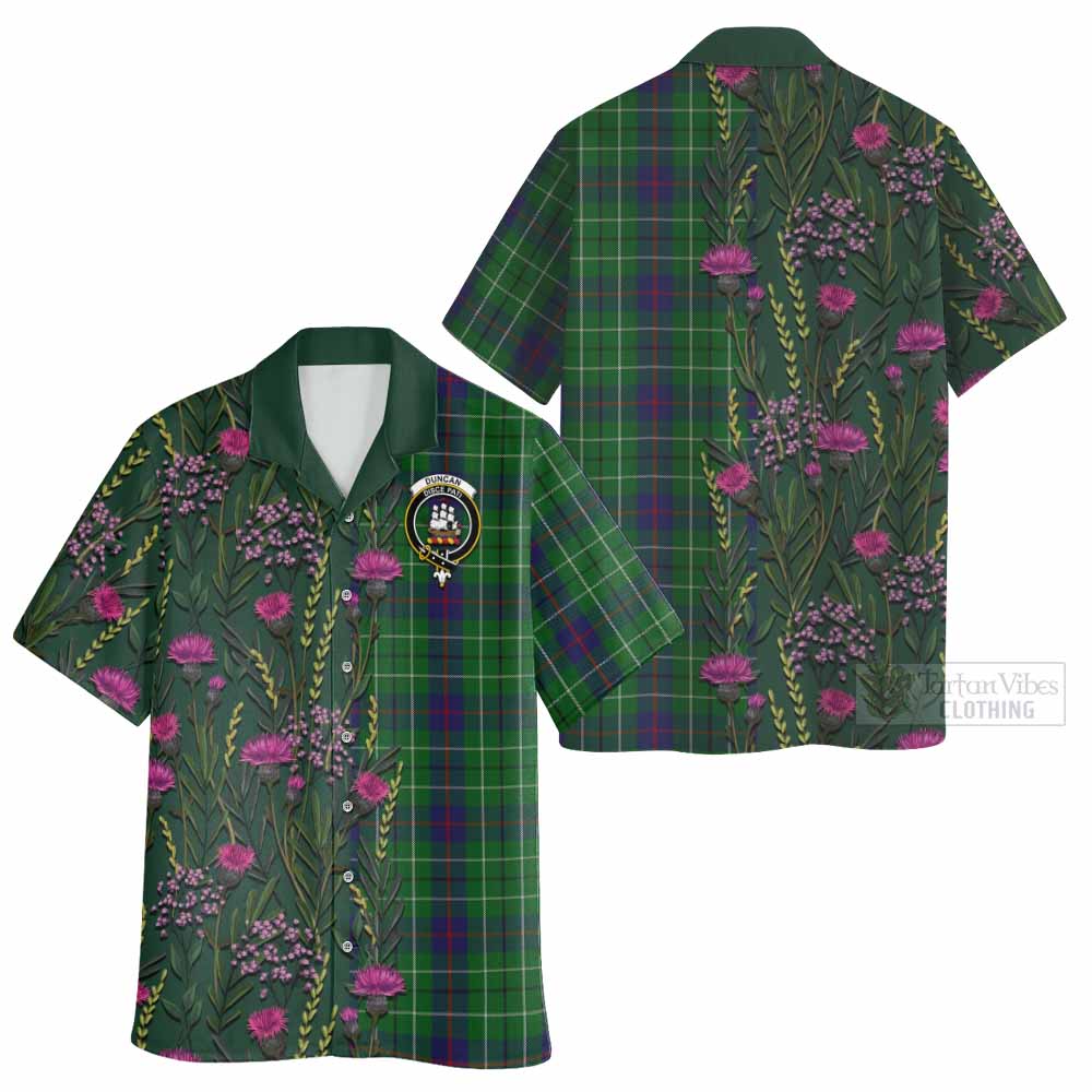 Duncan Family Crest Tartan Hawaiian Shirt Scottish Thistle Flower Pattern Half Style - Tartan Vibes Clothing