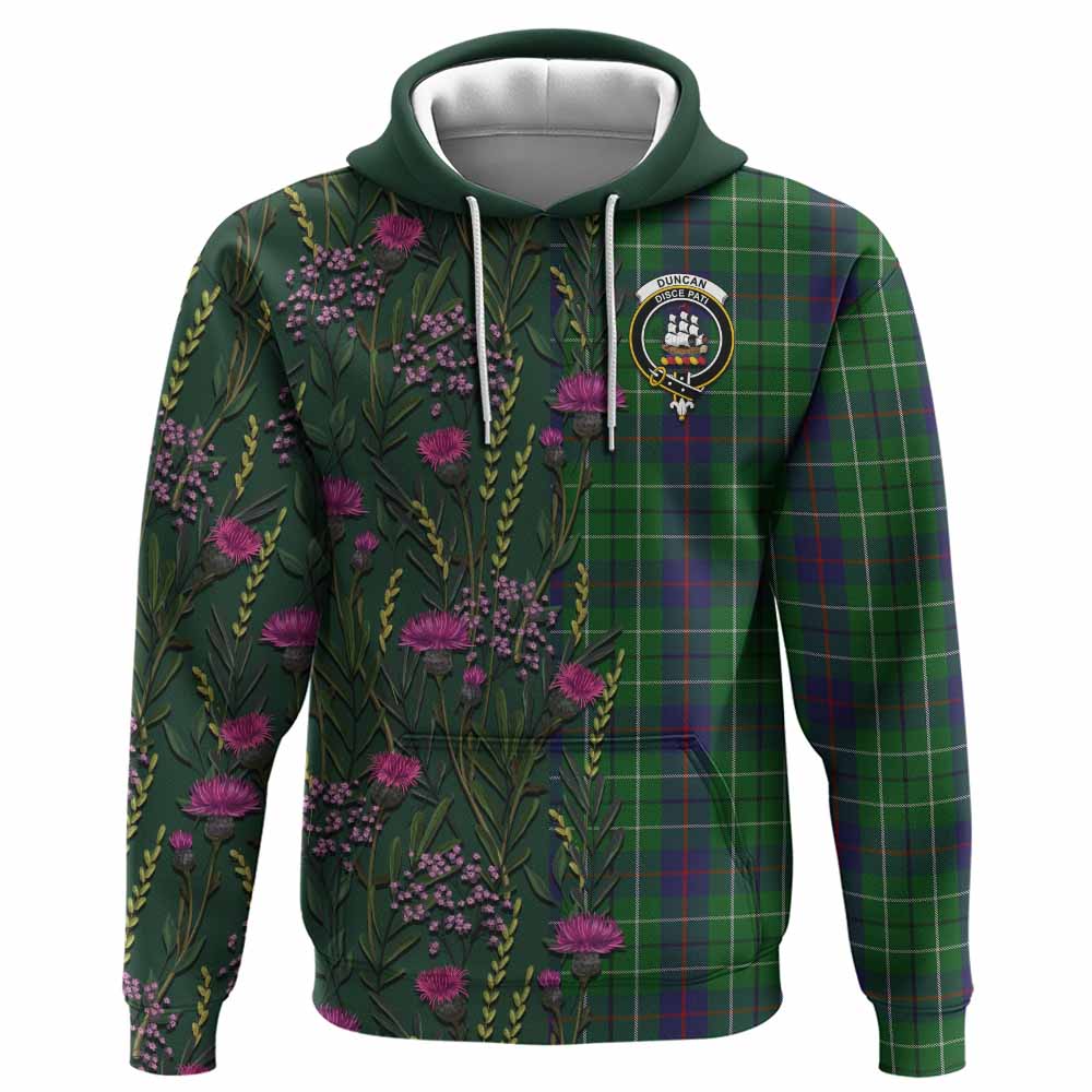 Duncan Family Crest Tartan Hoodie Scottish Thistle Flower Pattern Half Style - Tartan Vibes Clothing