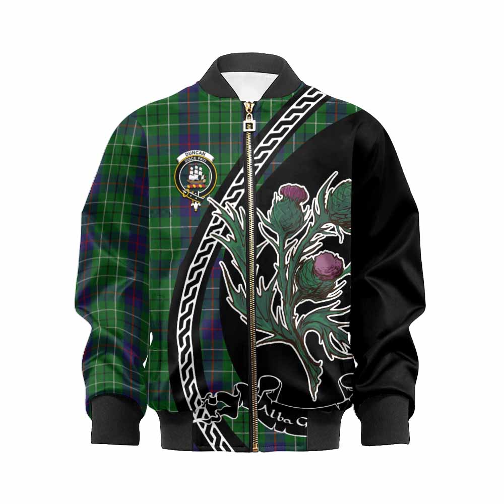 Duncan Family Crest Tartan Kid Bomber Jacket Alba Thistle Inspired - Tartan Vibes Clothing