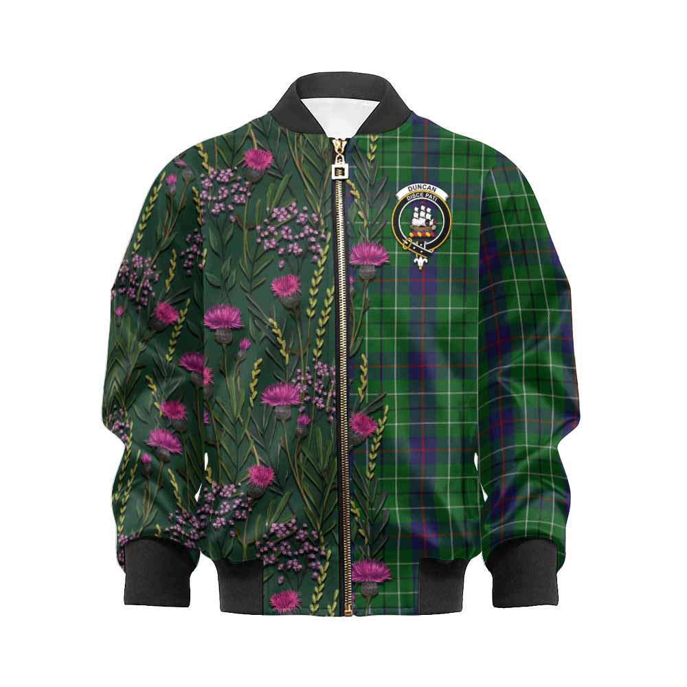Duncan Family Crest Tartan Kid Bomber Jacket Scottish Thistle Flower Pattern Half Style - Tartan Vibes Clothing