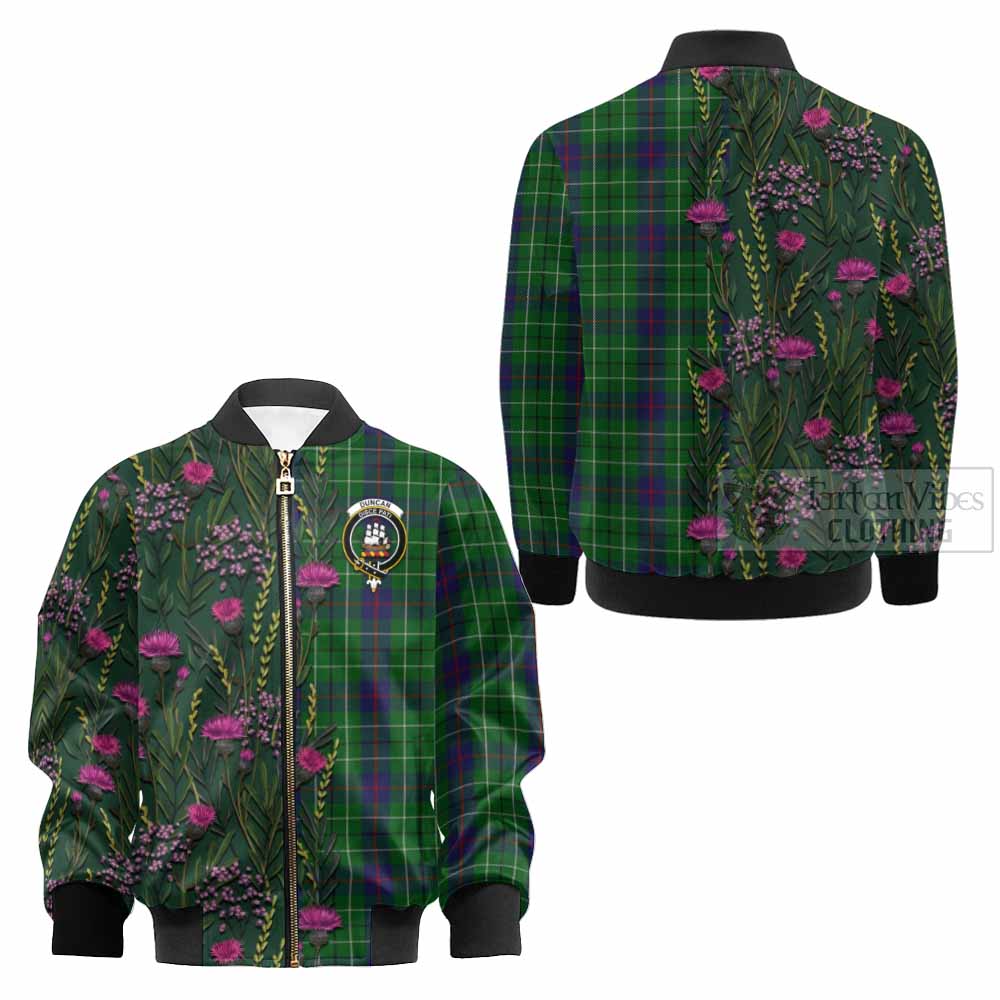 Duncan Family Crest Tartan Kid Bomber Jacket Scottish Thistle Flower Pattern Half Style - Tartan Vibes Clothing