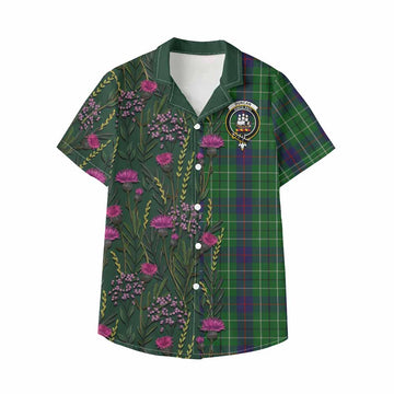 Duncan Family Crest Tartan Kid Hawaiian Shirt Scottish Thistle Flower Pattern Half Style - Tartan Vibes Clothing