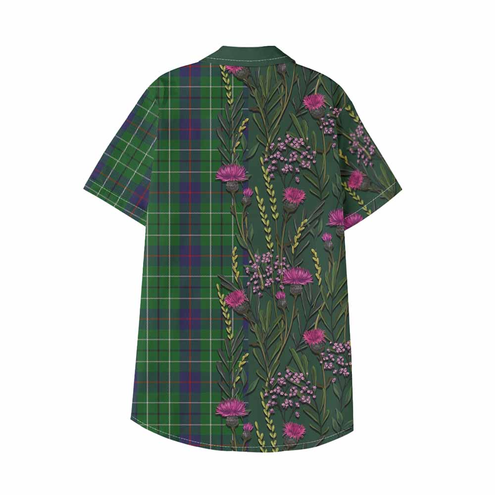 Duncan Family Crest Tartan Kid Hawaiian Shirt Scottish Thistle Flower Pattern Half Style - Tartan Vibes Clothing