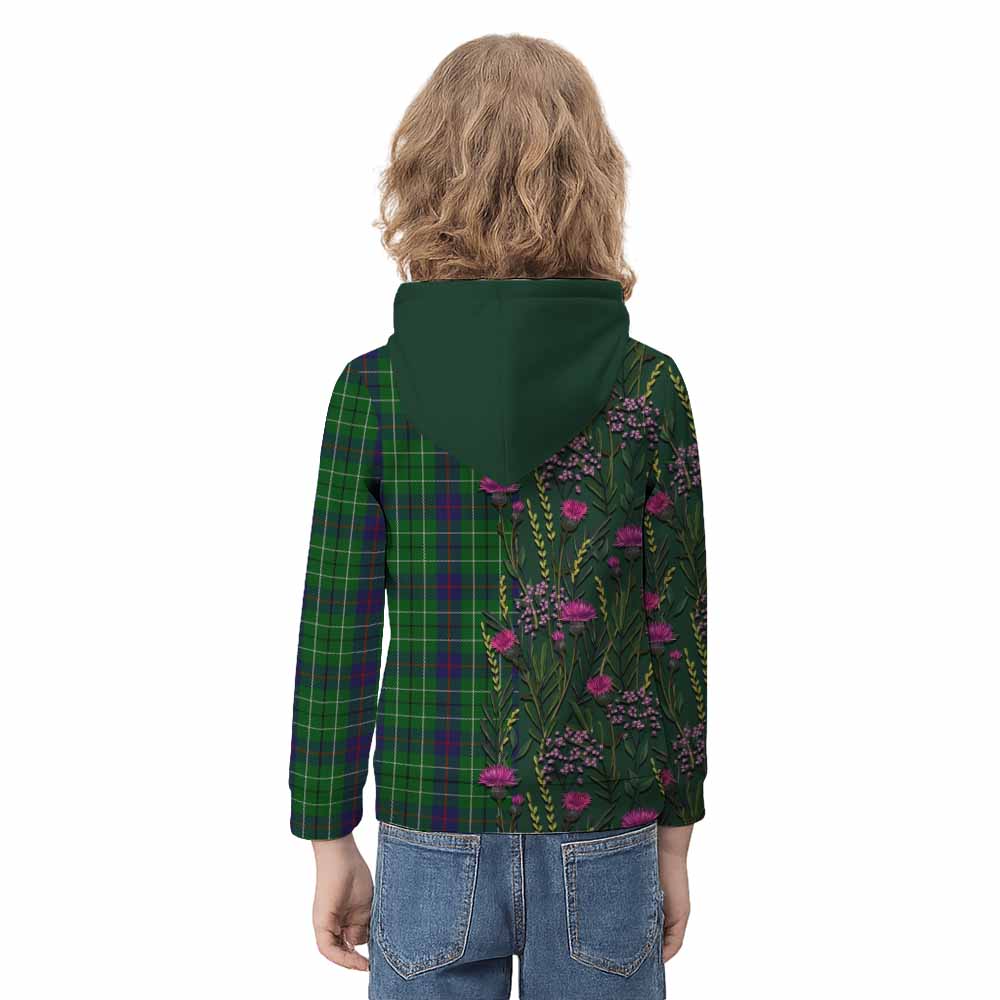 Duncan Family Crest Tartan Kid Hoodie Scottish Thistle Flower Pattern Half Style - Tartan Vibes Clothing