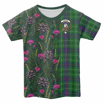 Duncan Family Crest Tartan Kid T-shirt Scottish Thistle Flower Pattern Half Style