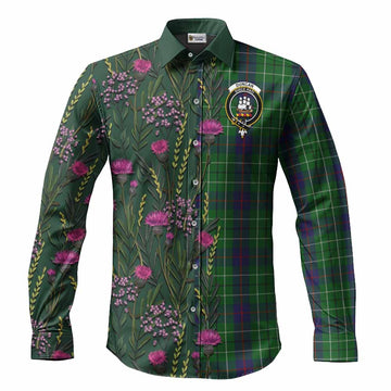 Duncan Family Crest Tartan Long Sleeve Button Shirts Scottish Thistle Flower Pattern Half Style