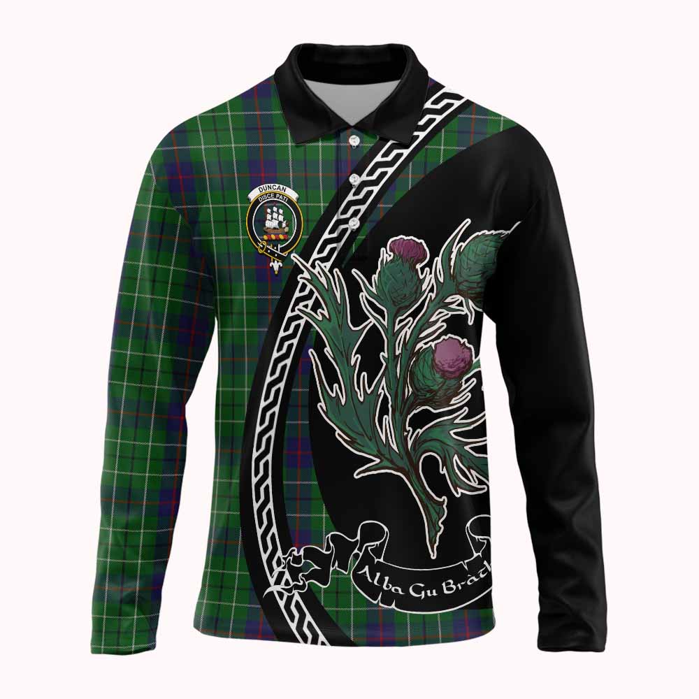 Duncan Family Crest Tartan Long Sleeve Polo Shirt Alba Thistle Inspired - Tartan Vibes Clothing