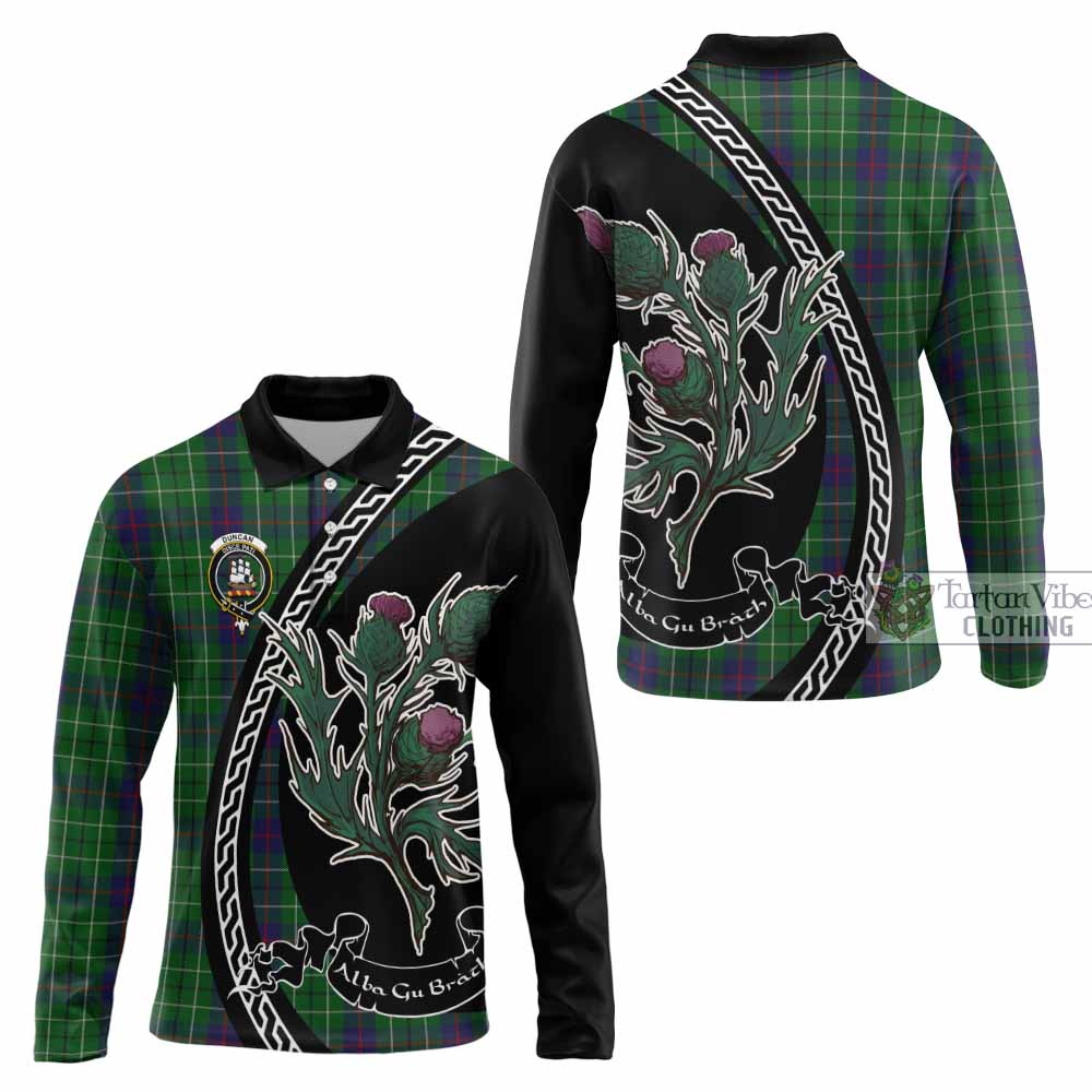 Duncan Family Crest Tartan Long Sleeve Polo Shirt Alba Thistle Inspired - Tartan Vibes Clothing