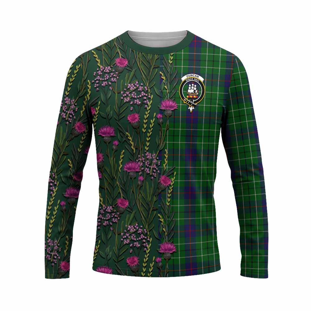 Duncan Family Crest Tartan Long Sleeve T-Shirt Scottish Thistle Flower Pattern Half Style - Tartan Vibes Clothing
