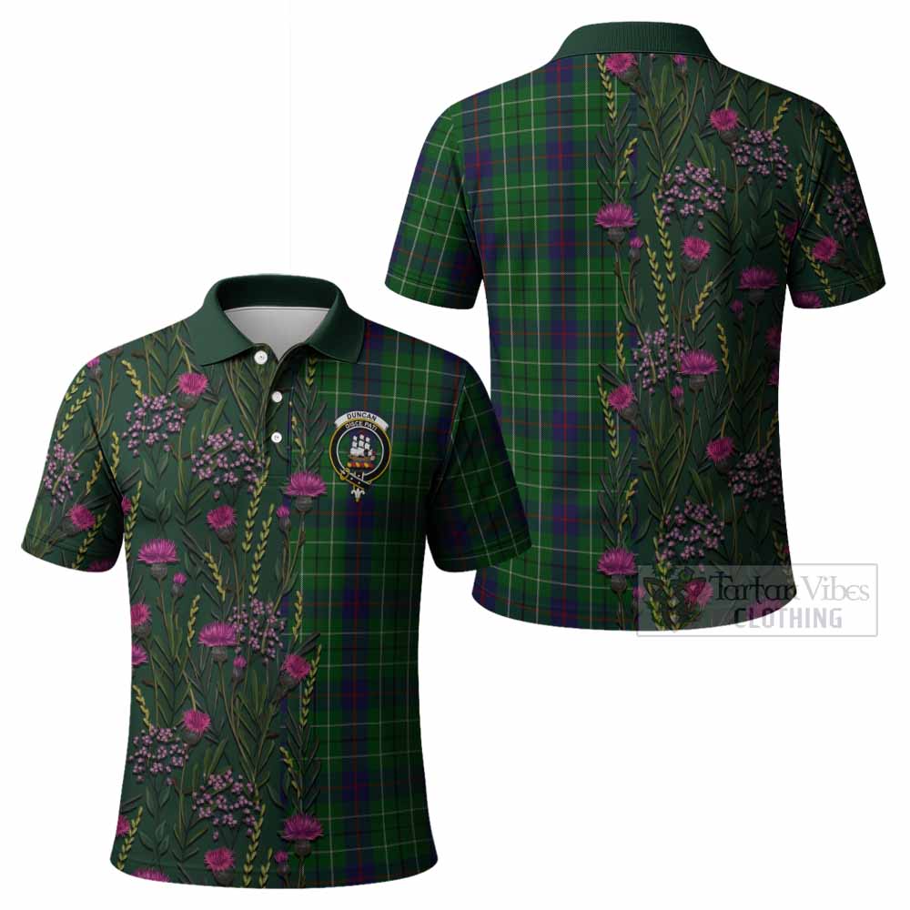 Duncan Family Crest Tartan Polo Shirt Scottish Thistle Flower Pattern Half Style - Tartan Vibes Clothing