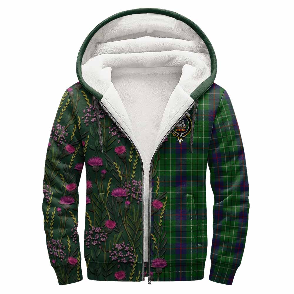 Duncan Family Crest Tartan Sherpa Hoodie Scottish Thistle Flower Pattern Half Style - Tartan Vibes Clothing