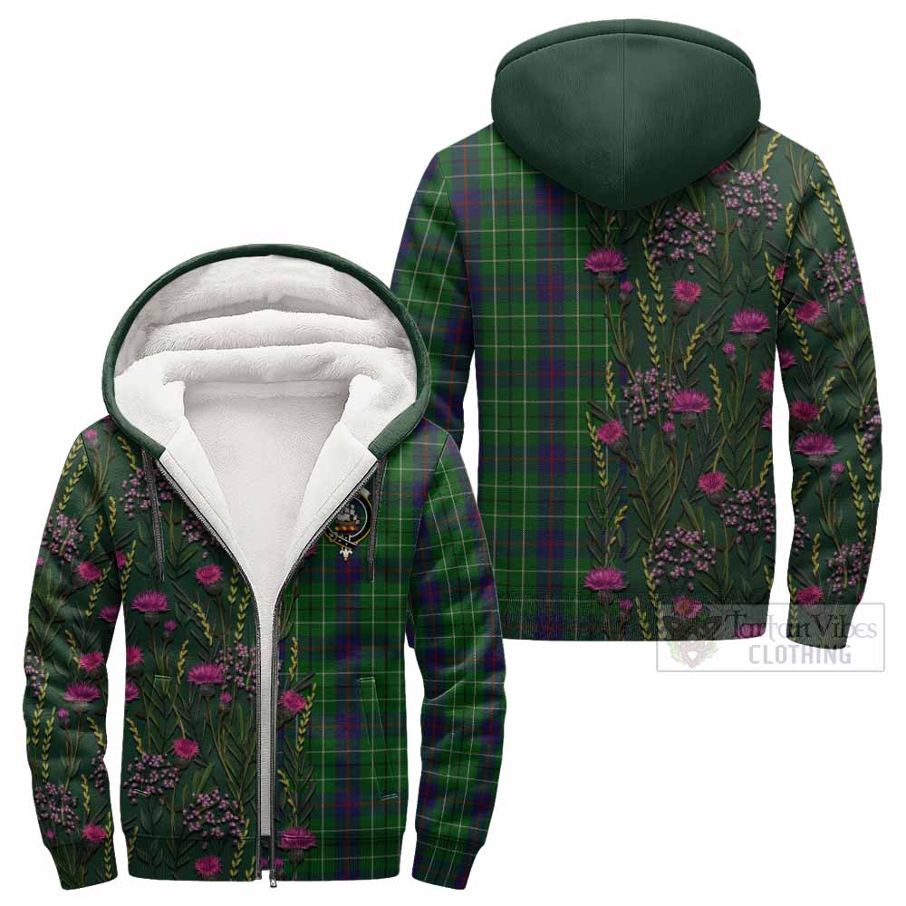 Duncan Family Crest Tartan Sherpa Hoodie Scottish Thistle Flower Pattern Half Style - Tartan Vibes Clothing