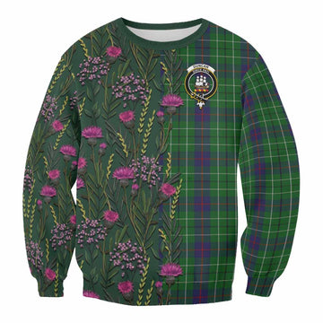 Duncan Family Crest Tartan Sweatshirt Scottish Thistle Flower Pattern Half Style