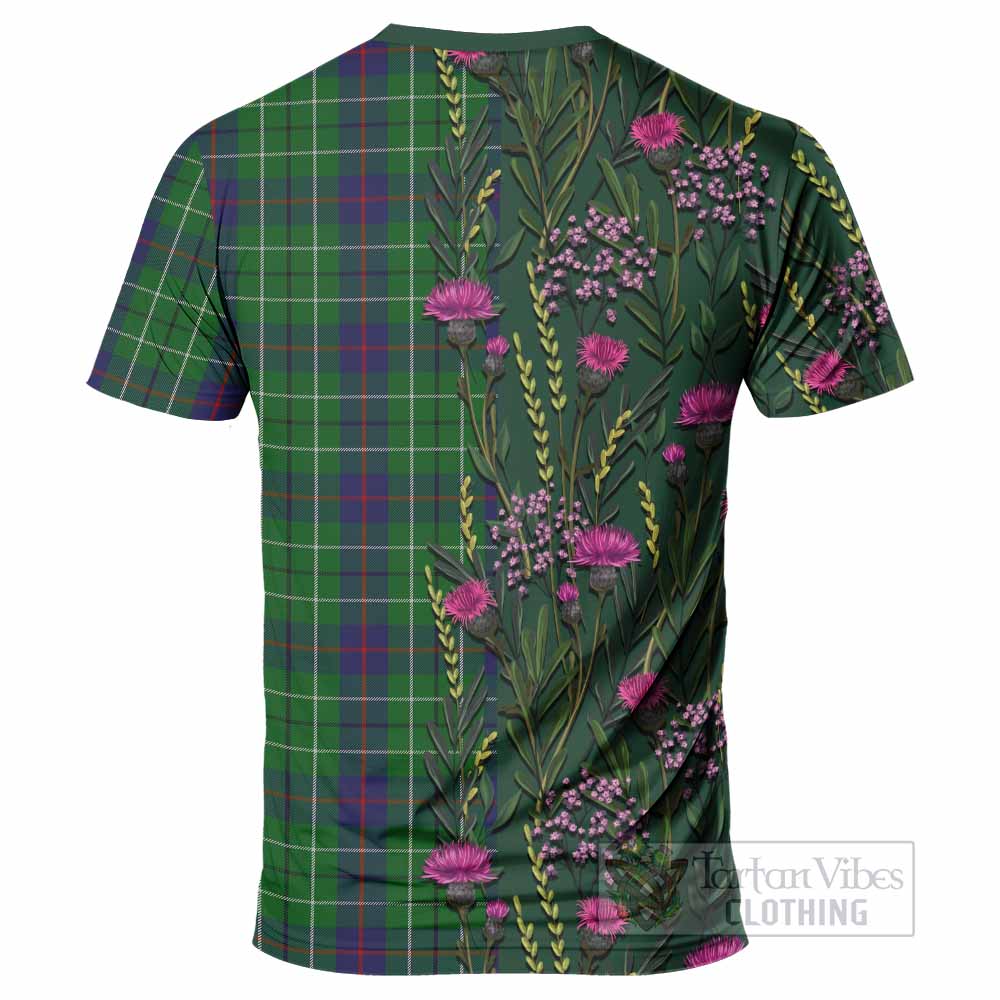 Duncan Family Crest Tartan T-Shirt Scottish Thistle Flower Pattern Half Style - Tartan Vibes Clothing