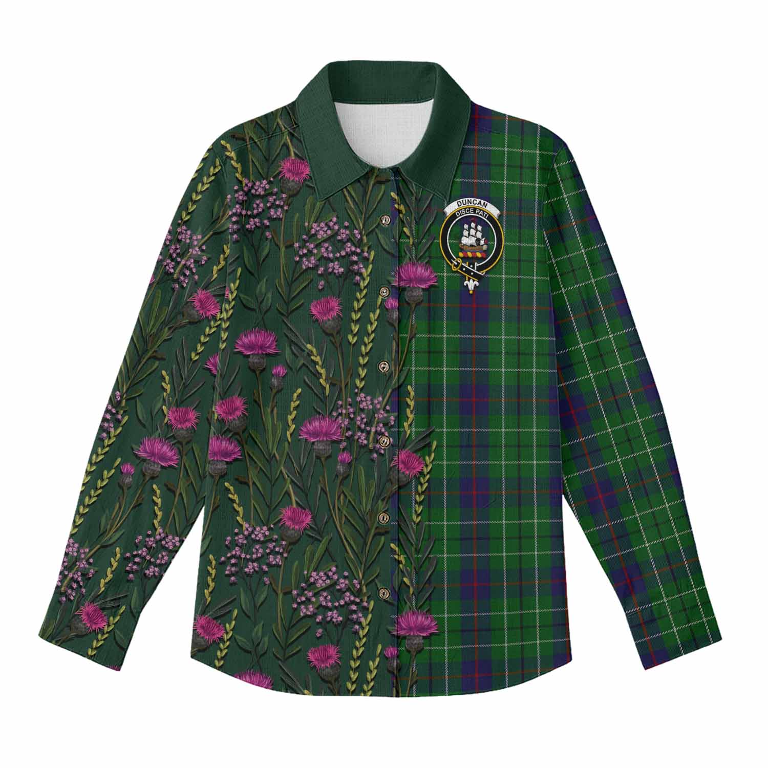 Duncan Family Crest Tartan Women Casual Shirt Scottish Thistle Flower Pattern Half Style - Tartan Vibes Clothing