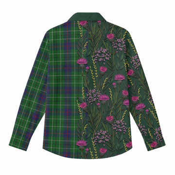 Duncan Family Crest Tartan Women Casual Shirt Scottish Thistle Flower Pattern Half Style - Tartan Vibes Clothing