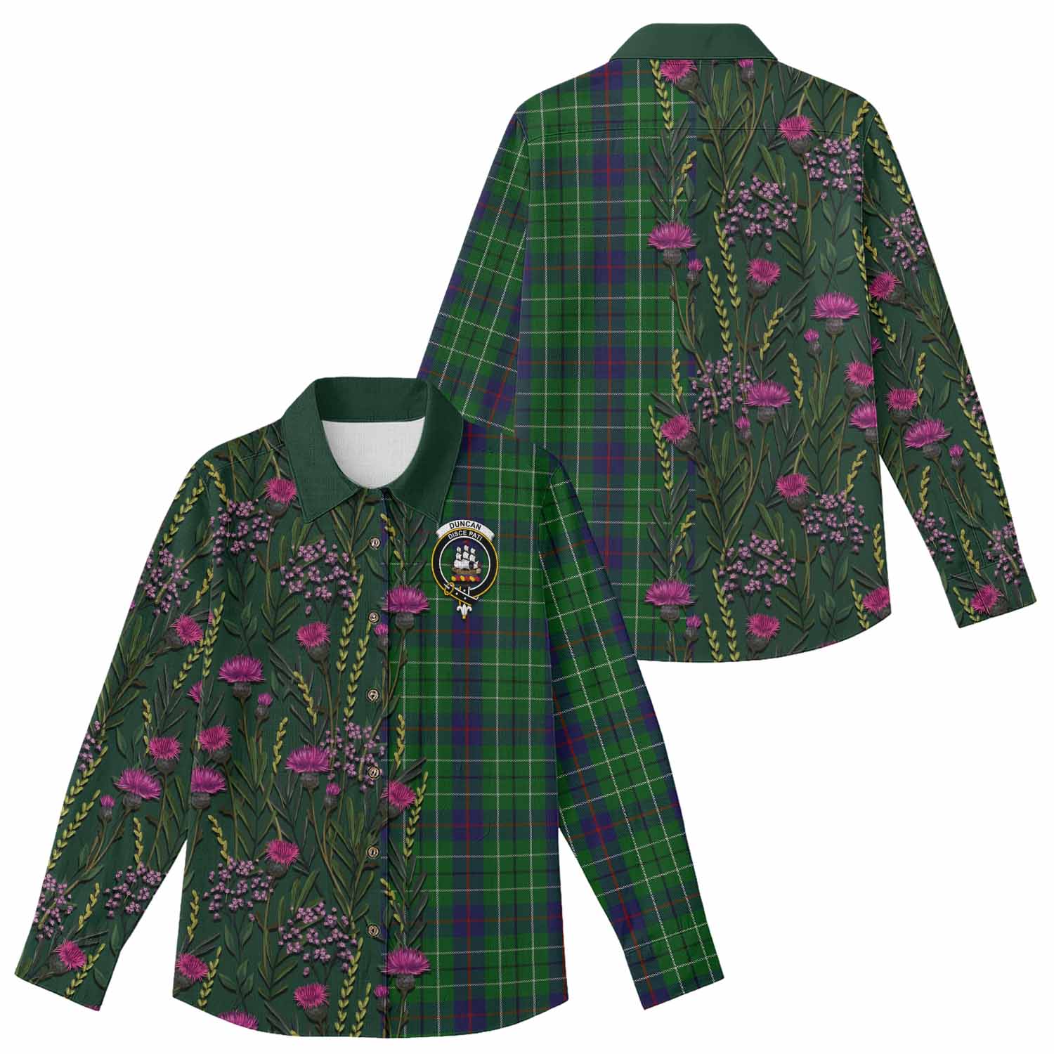 Duncan Family Crest Tartan Women Casual Shirt Scottish Thistle Flower Pattern Half Style - Tartan Vibes Clothing