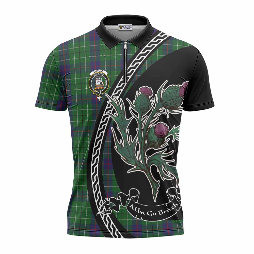 Duncan Family Crest Tartan Zipper Polo Shirt Alba Thistle Inspired - Tartan Vibes Clothing