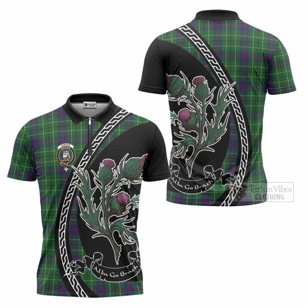 Duncan Family Crest Tartan Zipper Polo Shirt Alba Thistle Inspired - Tartan Vibes Clothing