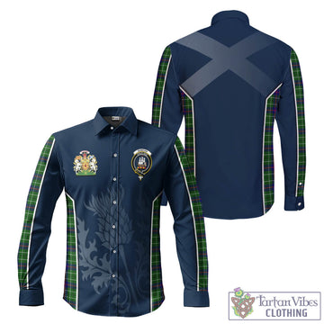 Duncan Modern Tartan Long Sleeve Button Up Shirt with Family Crest and Scottish Thistle Vibes Sport Style