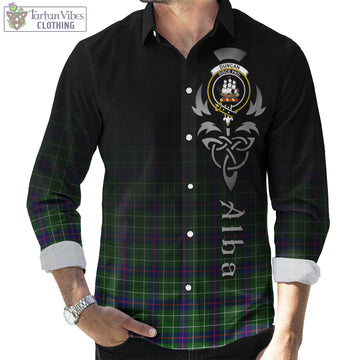 Duncan Modern Tartan Long Sleeve Button Up Featuring Alba Gu Brath Family Crest Celtic Inspired