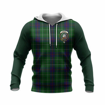Duncan Tartan Accent Knitted Hoodie with Family Crest