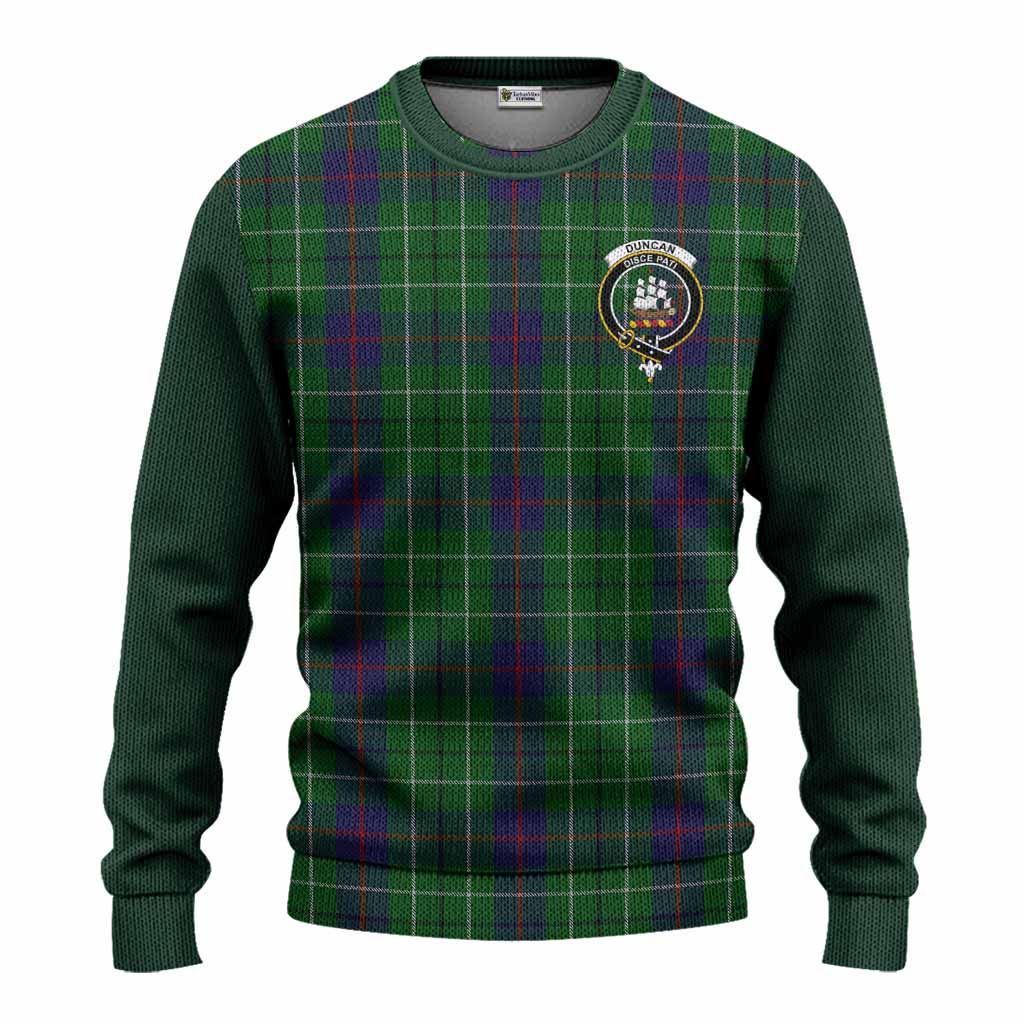Duncan Tartan Accent Knitted Sweater with Family Crest