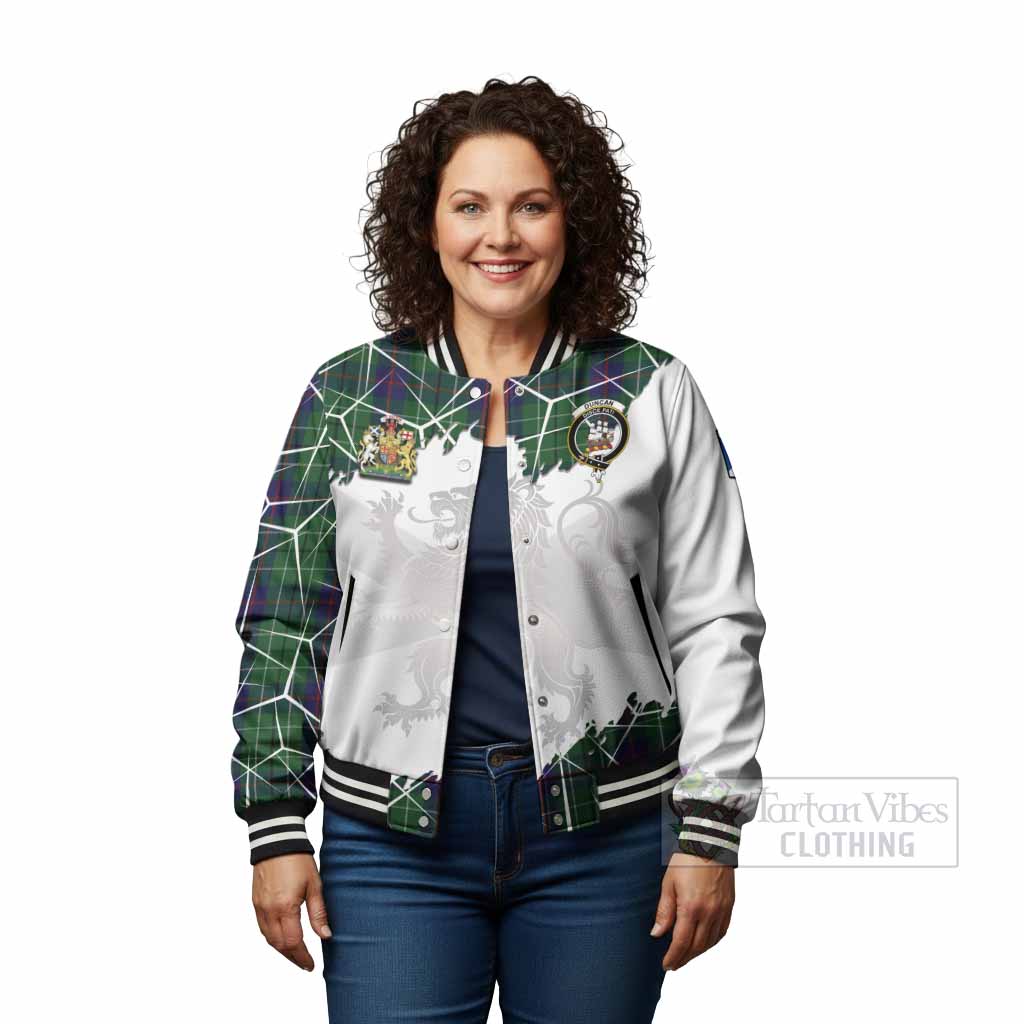 Duncan Tartan Baseball Jacket with Family Crest and Lion Rampant Grunge Style