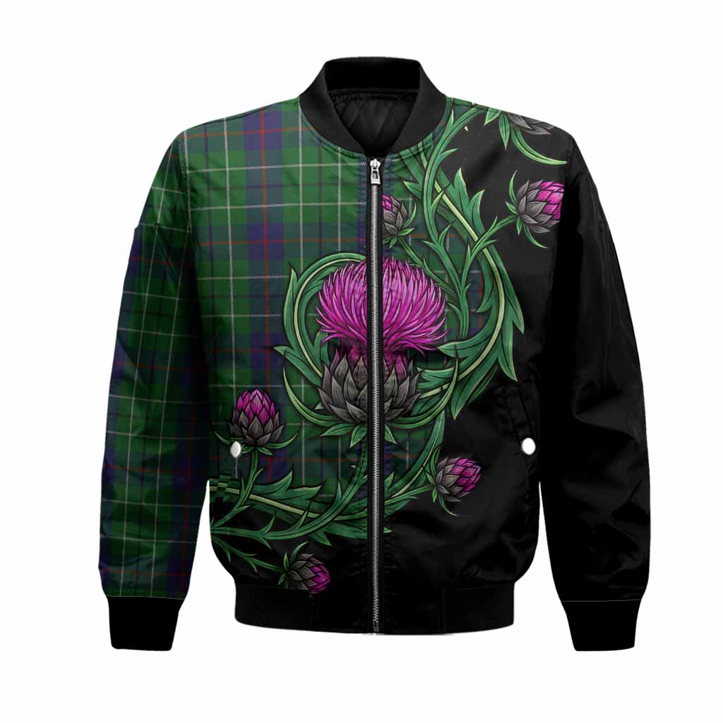 Duncan Tartan Bomber Jacket Resilient Scottish Thistle Unisex Black - Tartan Vibes Clothing