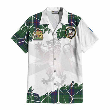 Duncan Tartan Cotton Hawaiian Shirt with Family Crest and Lion Rampant Grunge Style
