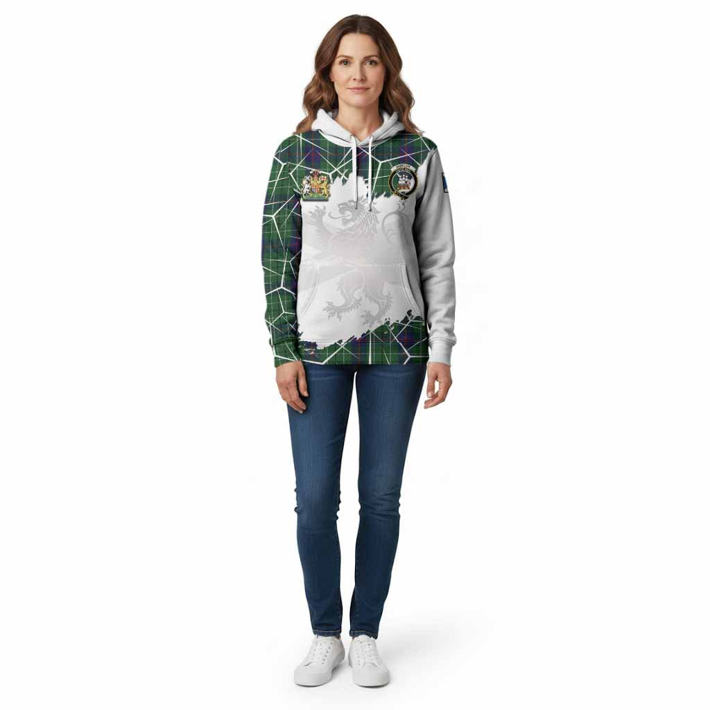 Duncan Tartan Cotton Hoodie with Family Crest and Lion Rampant Grunge Style