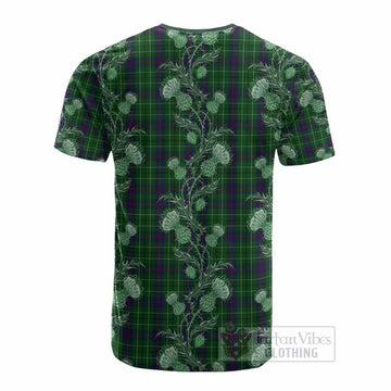 Duncan Tartan Cotton T-shirt Seamless Scottish Thistle Flowers