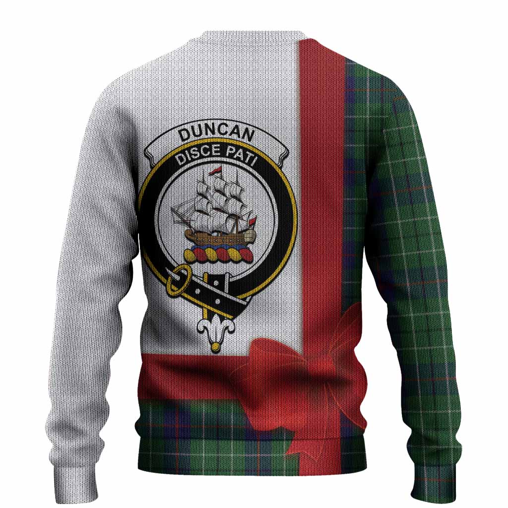 Duncan Tartan Crest Christmas Christmas Ugly Sweater Highland Cow Bagpipes Coquette Bow Style