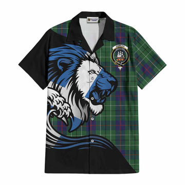 Duncan Tartan Crest Cotton Hawaiian Shirt Scottish Golden Lions Wave Flow