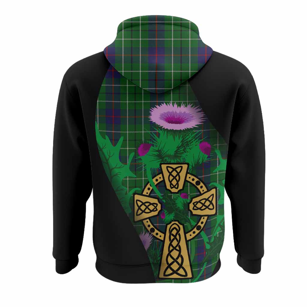 Duncan Tartan Crest Hoodie Celtic Cross Thistle Flowers