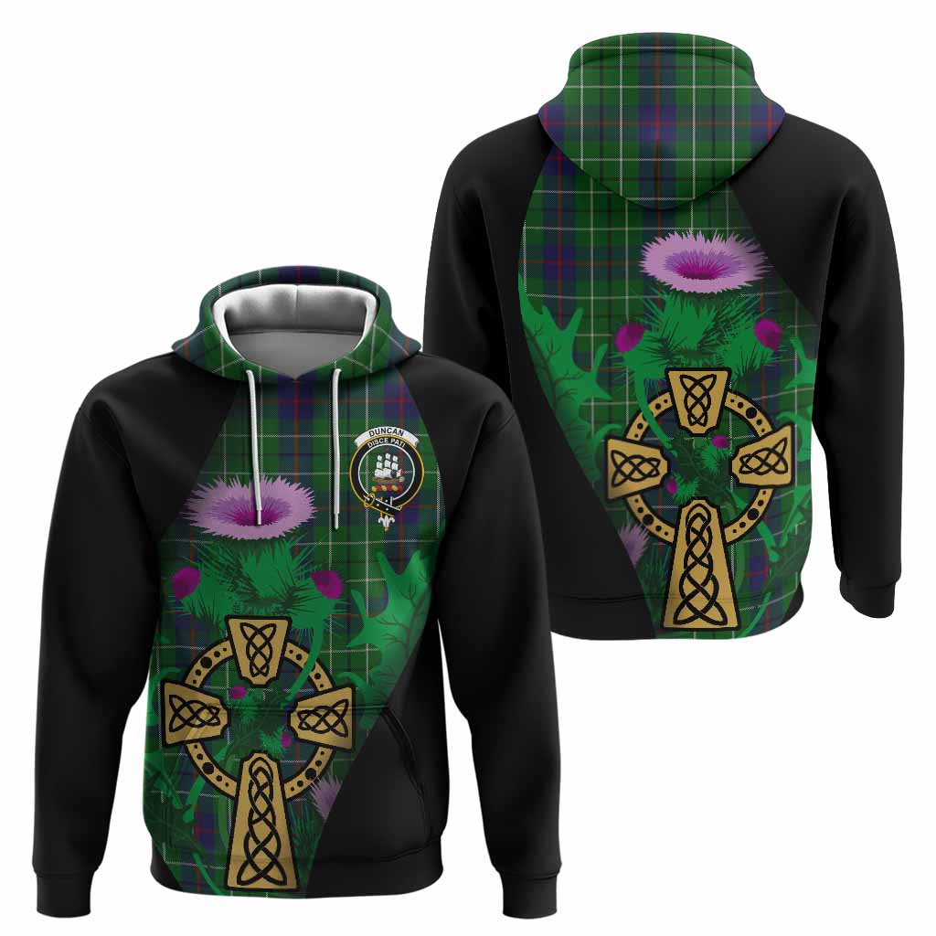Duncan Tartan Crest Hoodie Celtic Cross Thistle Flowers