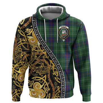 Duncan Tartan Crest Hoodie Celtic Knot and Triple Trickle Spiral Symbols
