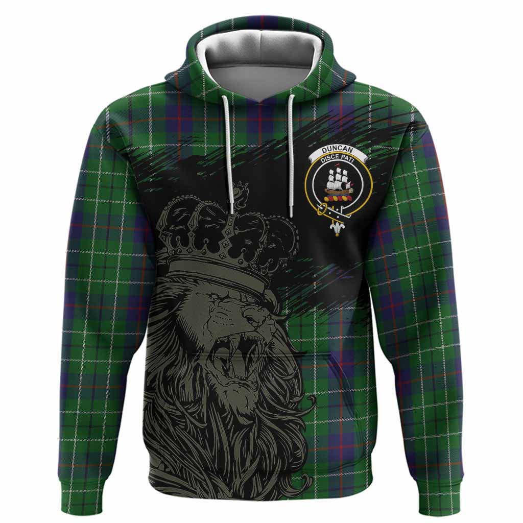 Duncan Tartan Crest Hoodie Crowned Lion Heritage Style