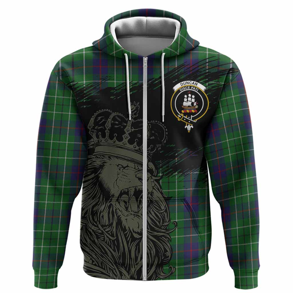 Duncan Tartan Crest Hoodie Crowned Lion Heritage Style
