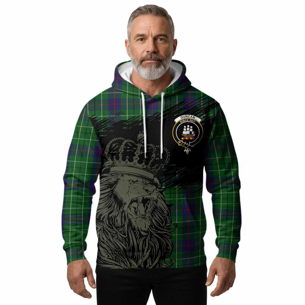 Duncan Tartan Crest Hoodie Crowned Lion Heritage Style