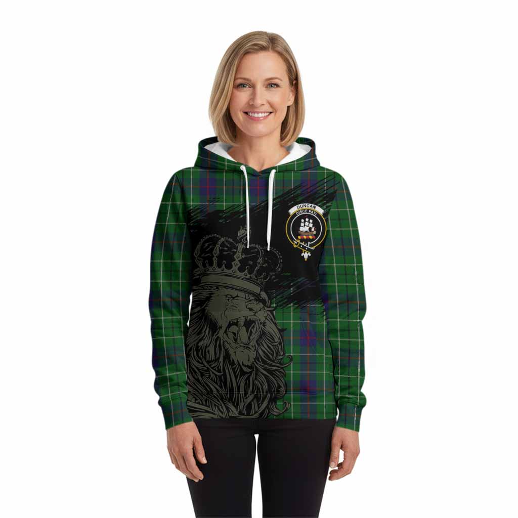 Duncan Tartan Crest Hoodie Crowned Lion Heritage Style