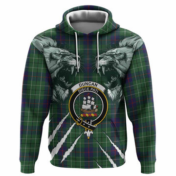 Duncan Tartan Crest Hoodie Ferocious Lion Style