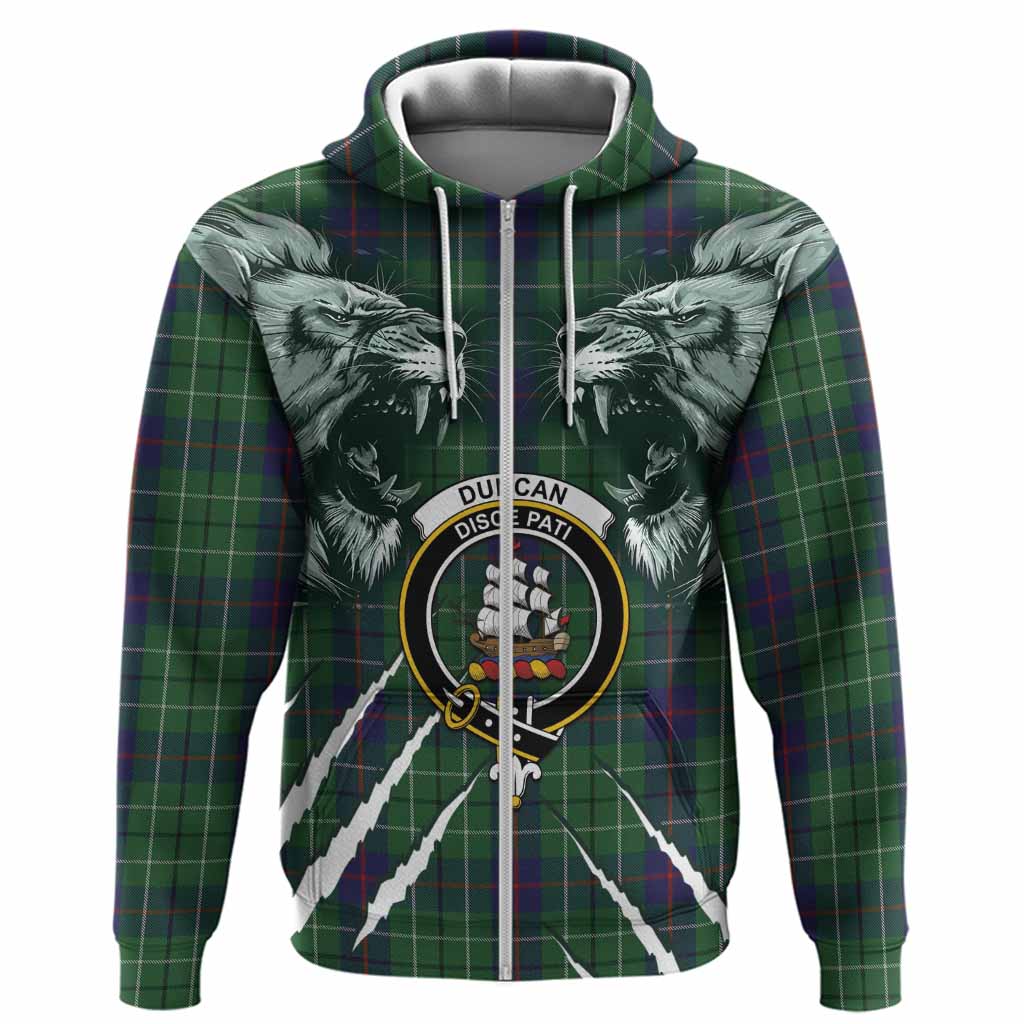 Duncan Tartan Crest Hoodie Ferocious Lion Style