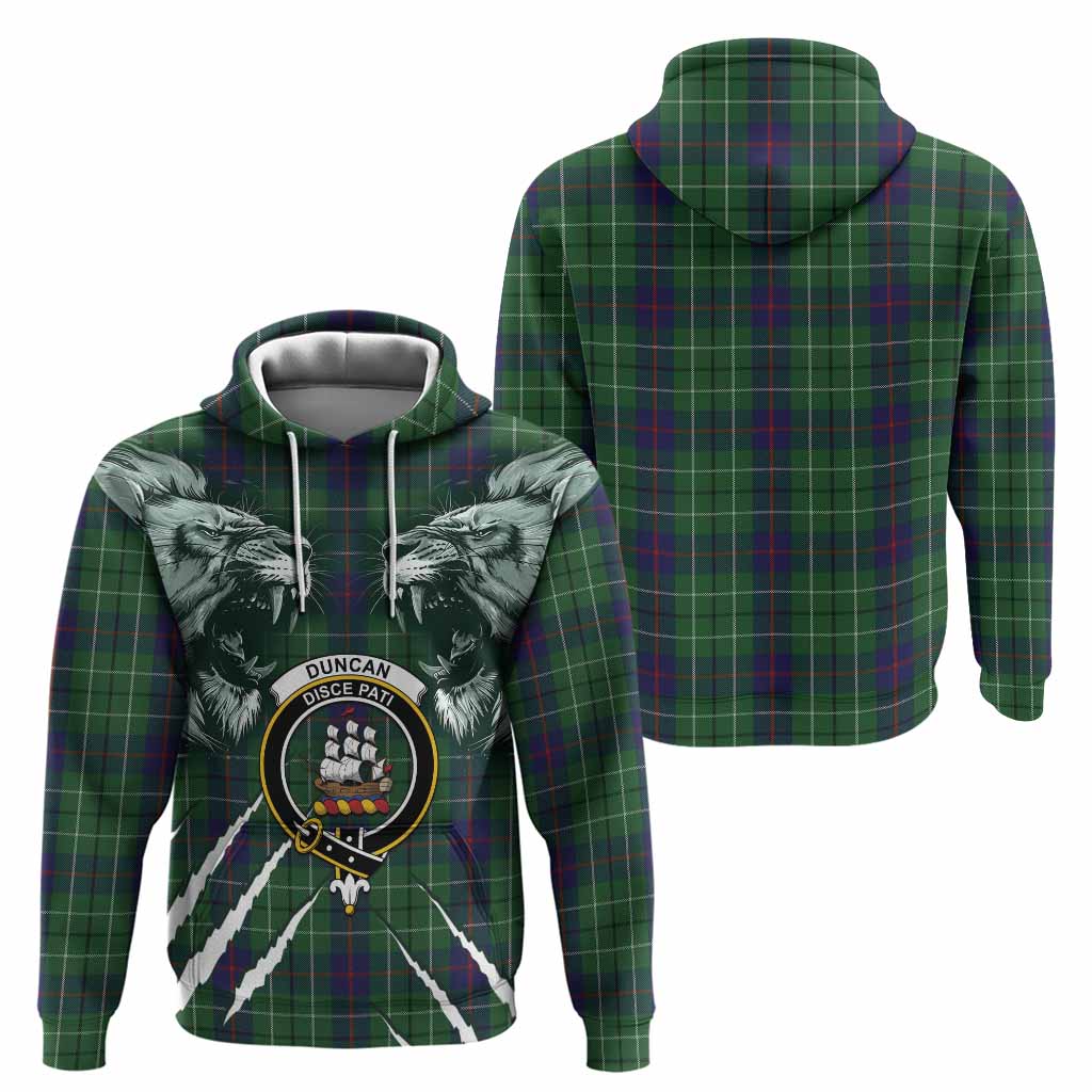 Duncan Tartan Crest Hoodie Ferocious Lion Style