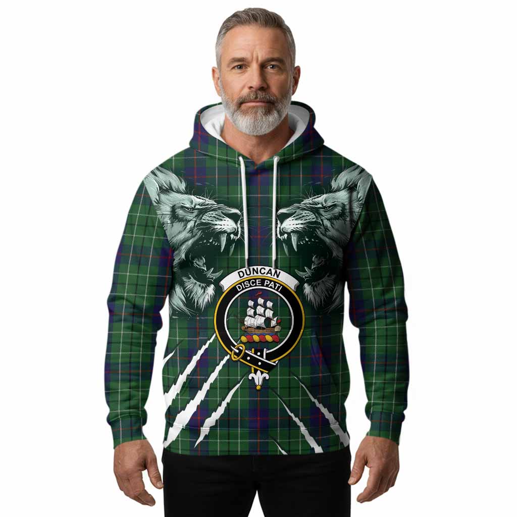 Duncan Tartan Crest Hoodie Ferocious Lion Style